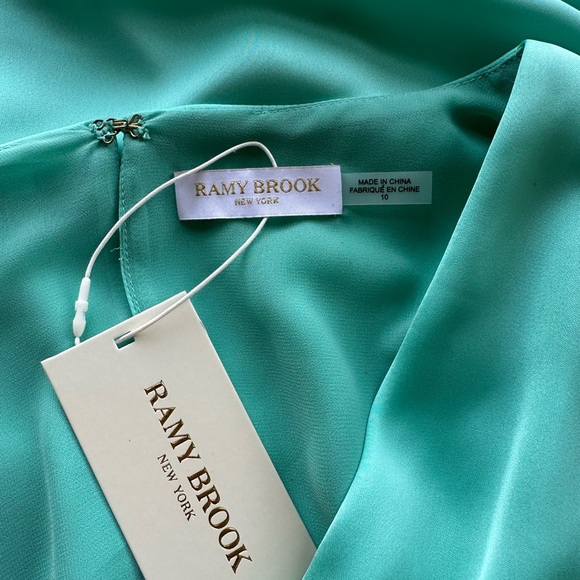 RAMY BROOK NWT Alexis Faux Wrap Satin Mini Dress Green Size 10 - Picture 10 of 11